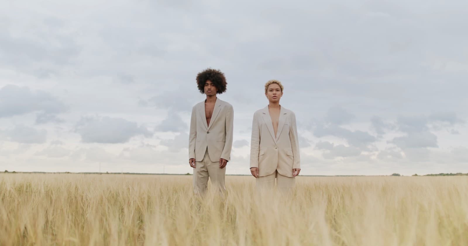 A fashion shoot in a wheat field